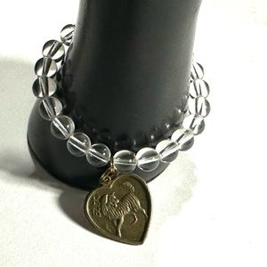 Chinese Horoscope Dog Sign Charm Bracelet Clear Beads Stretch Adjustable